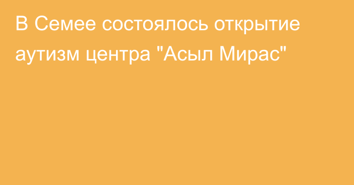 В Семее состоялось открытие аутизм центра 