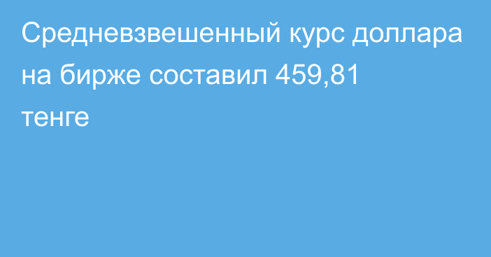 Средневзвешенный курс доллара на бирже составил 459,81 тенге