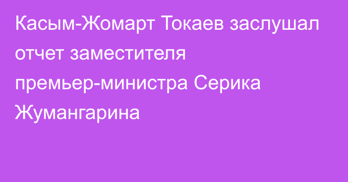 Касым-Жомарт Токаев заслушал отчет заместителя премьер-министра Серика Жумангарина