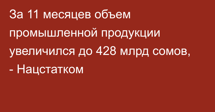 За 11 месяцев объем промышленной продукции увеличился до 428 млрд сомов, - Нацстатком