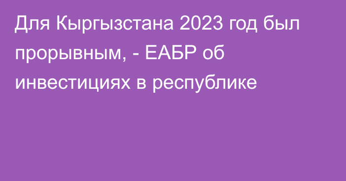 Для Кыргызстана 2023 год был прорывным, - ЕАБР об инвестициях в республике