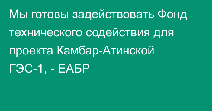 Мы готовы задействовать Фонд технического содействия для проекта Камбар-Атинской ГЭС-1, - ЕАБР