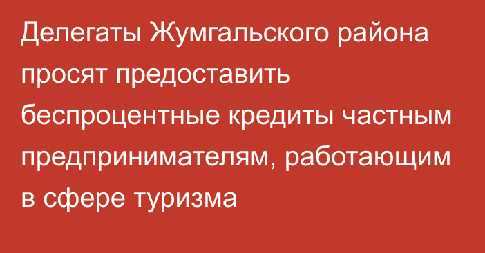 Делегаты Жумгальского района просят предоставить беспроцентные кредиты частным предпринимателям, работающим в сфере туризма