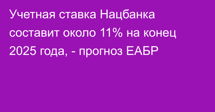 Учетная ставка Нацбанка составит около 11% на конец 2025 года, - прогноз ЕАБР