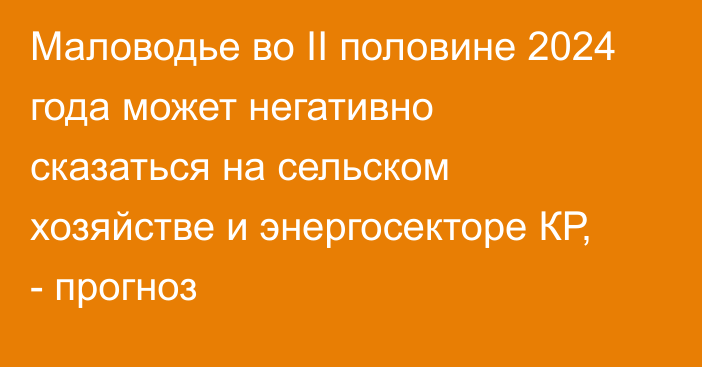 Маловодье во II половине 2024 года может негативно сказаться на сельском хозяйстве и энергосекторе КР, - прогноз