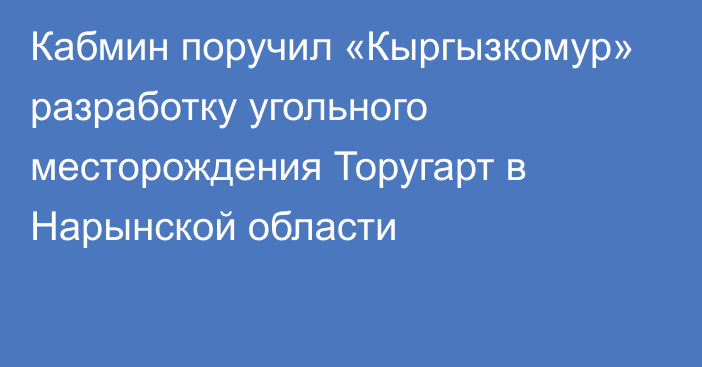 Кабмин поручил «Кыргызкомур» разработку угольного месторождения  Торугарт в Нарынской области