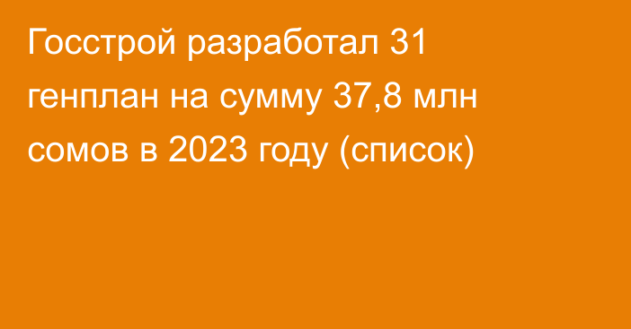 Госстрой разработал 31 генплан на сумму 37,8 млн сомов в 2023 году (список)