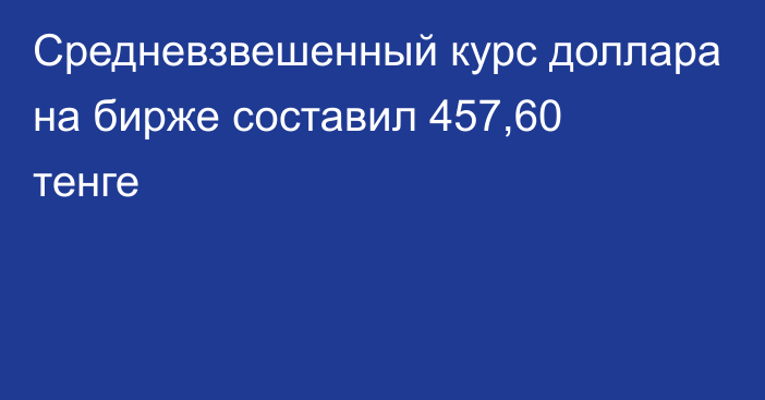 Средневзвешенный курс доллара на бирже составил 457,60 тенге