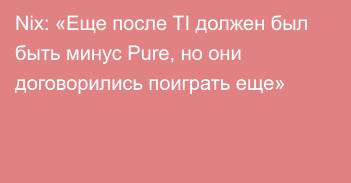 Nix: «Еще после TI должен был быть минус Pure, но они договорились поиграть еще»