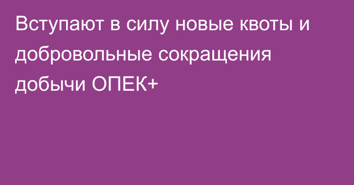 Вступают в силу новые квоты и добровольные сокращения добычи ОПЕК+