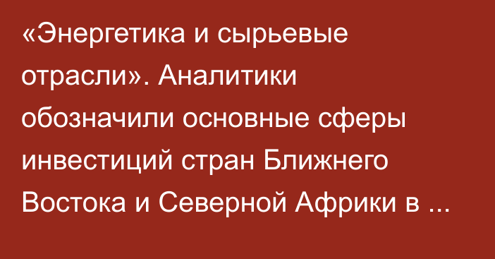 «Энергетика и сырьевые отрасли». Аналитики обозначили основные сферы инвестиций стран Ближнего Востока и Северной Африки в Евразийский регион