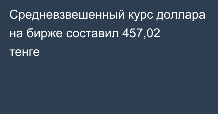 Средневзвешенный курс доллара на бирже составил 457,02 тенге