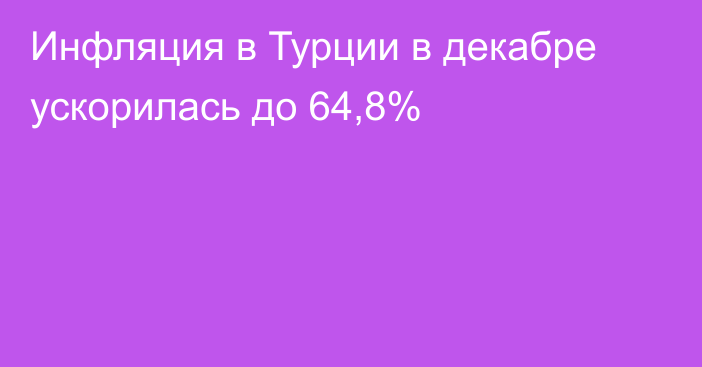 Инфляция в Турции в декабре ускорилась до 64,8%