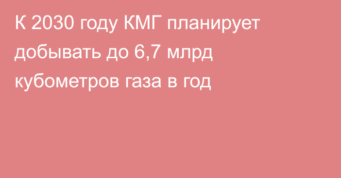 К 2030 году КМГ планирует добывать до 6,7 млрд кубометров газа в год