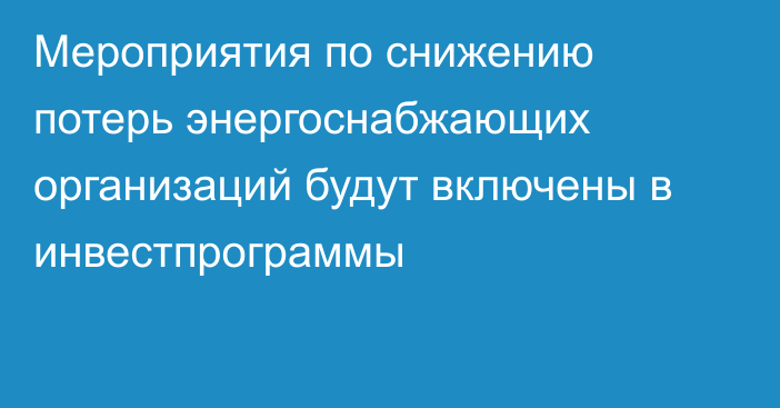 Мероприятия по снижению потерь энергоснабжающих организаций будут включены в инвестпрограммы