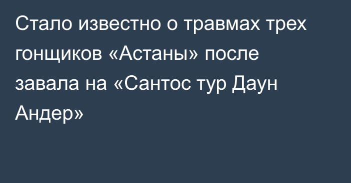 Стало известно о травмах трех гонщиков «Астаны»  после завала на «Сантос тур Даун Андер»