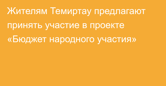 Жителям Темиртау предлагают принять участие в проекте «Бюджет народного участия»