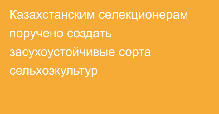 Казахстанским селекционерам поручено создать засухоустойчивые сорта сельхозкультур