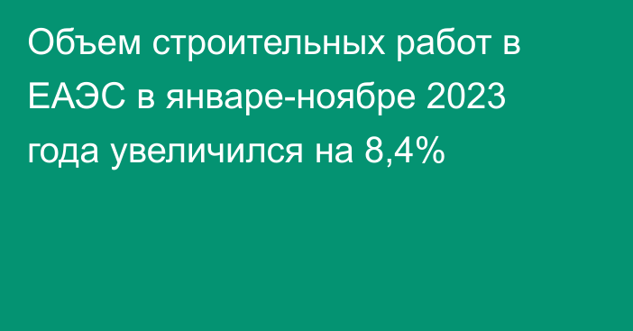 Объем строительных работ в ЕАЭС в январе-ноябре 2023 года увеличился на 8,4%