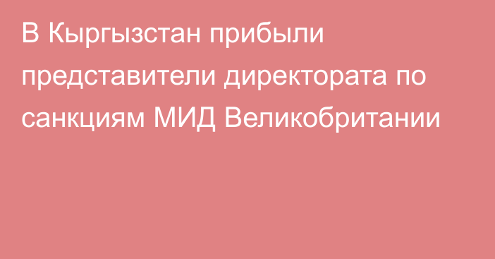 В Кыргызстан прибыли представители директората по санкциям МИД Великобритании