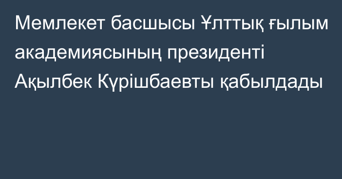 Мемлекет басшысы Ұлттық ғылым академиясының президенті Ақылбек Күрішбаевты қабылдады