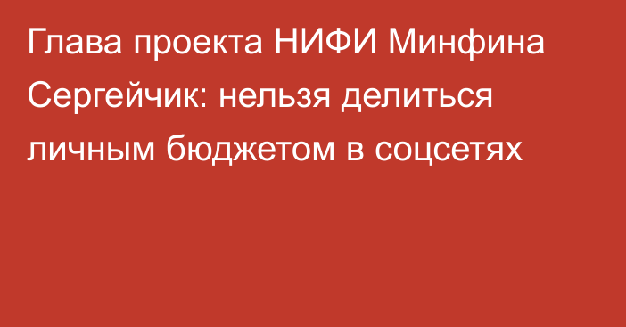 Глава проекта НИФИ Минфина Сергейчик: нельзя делиться личным бюджетом в соцсетях