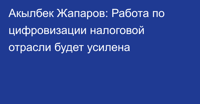 Акылбек Жапаров: Работа по цифровизации налоговой отрасли будет усилена