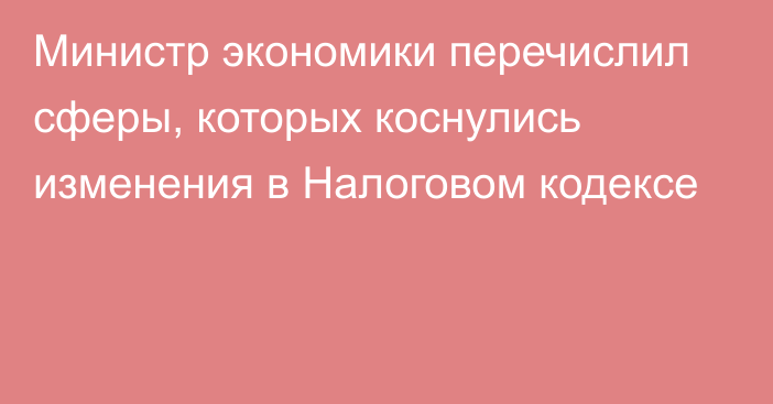 Министр экономики перечислил сферы, которых коснулись изменения в Налоговом кодексе