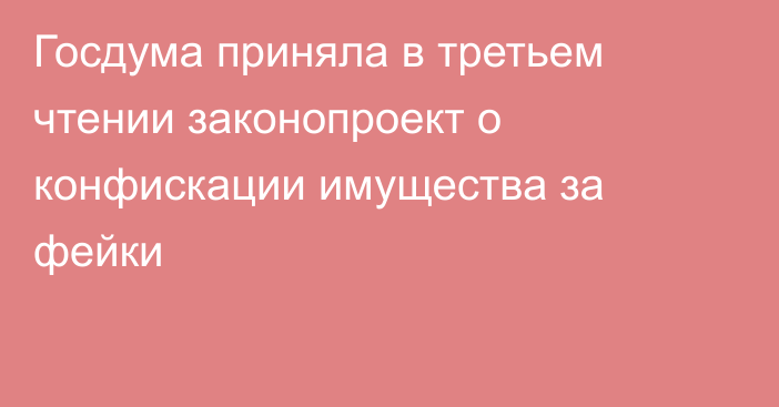 Госдума приняла в третьем чтении законопроект о конфискации имущества за фейки