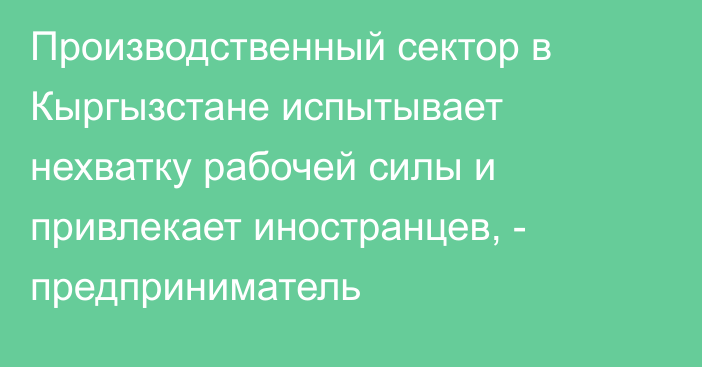 Производственный сектор в Кыргызстане испытывает нехватку рабочей силы и привлекает иностранцев, - предприниматель