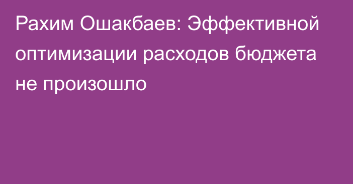 Рахим Ошакбаев: Эффективной оптимизации  расходов бюджета не произошло