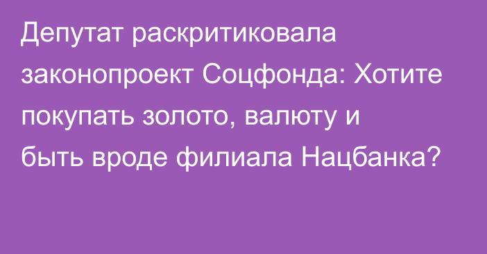 Депутат раскритиковала законопроект Соцфонда: Хотите покупать золото, валюту и быть вроде филиала Нацбанка?