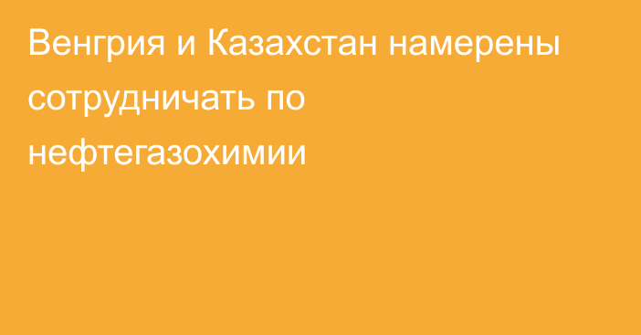 Венгрия и Казахстан намерены сотрудничать по нефтегазохимии