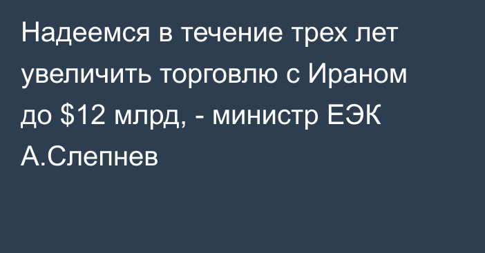 Надеемся в течение трех лет увеличить торговлю с Ираном до $12 млрд, - министр ЕЭК А.Слепнев