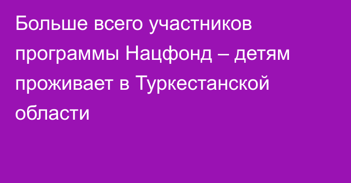 Больше всего участников программы Нацфонд – детям проживает в Туркестанской области