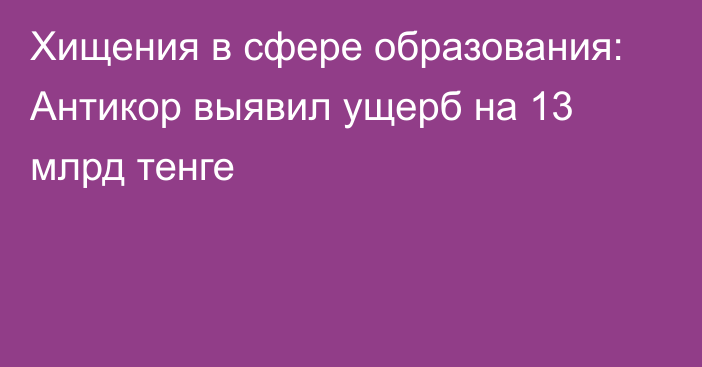 Хищения в сфере образования: Антикор выявил ущерб на 13 млрд тенге