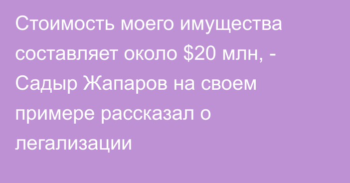 Стоимость моего имущества составляет около $20 млн, - Садыр Жапаров на своем примере рассказал о легализации