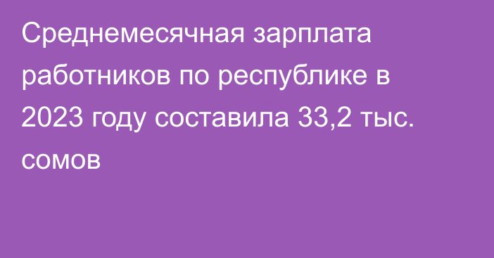 Среднемесячная зарплата работников по республике в 2023 году составила 33,2 тыс. сомов