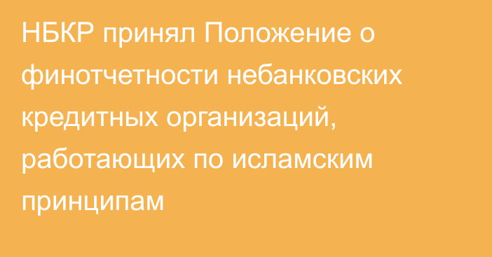 НБКР принял Положение о финотчетности небанковских кредитных организаций, работающих по исламским принципам