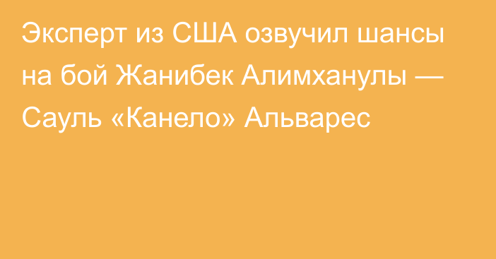 Эксперт из США озвучил шансы на бой Жанибек Алимханулы — Сауль «Канело» Альварес