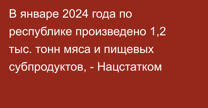 В январе 2024 года по республике произведено 1,2 тыс. тонн мяса и пищевых субпродуктов, - Нацстатком