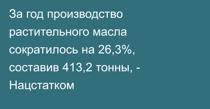 За год производство растительного масла сократилось на 26,3%, составив 413,2 тонны, - Нацстатком