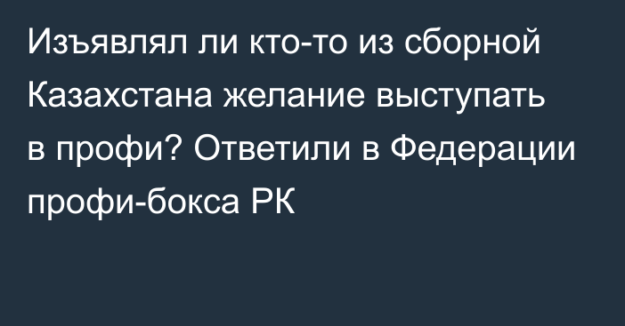 Изъявлял ли кто-то из сборной Казахстана желание выступать в профи? Ответили в Федерации профи-бокса РК