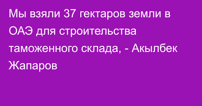 Мы взяли 37 гектаров земли в ОАЭ для строительства таможенного склада, - Акылбек Жапаров 