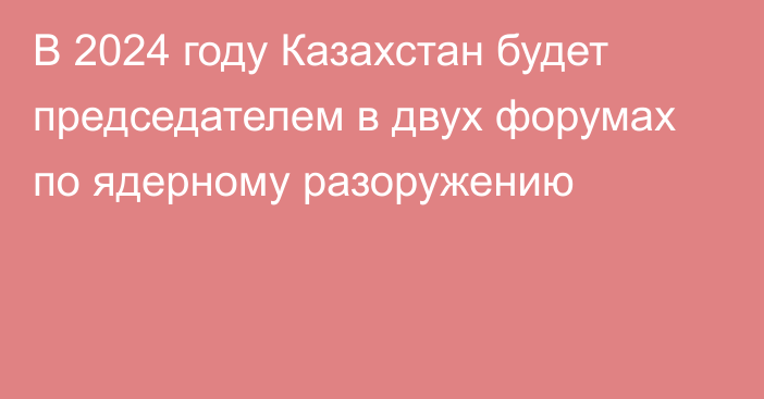 В 2024 году Казахстан будет председателем в двух форумах по ядерному разоружению