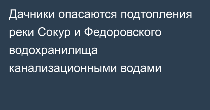 Дачники опасаются подтопления реки Сокур и Федоровского водохранилища канализационными водами