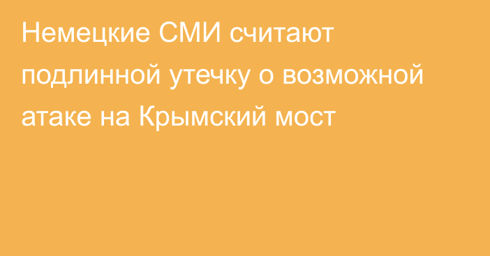 Немецкие СМИ считают подлинной утечку о возможной атаке на Крымский мост