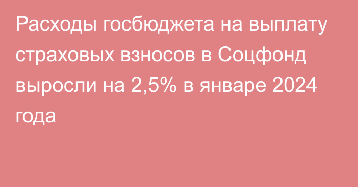 Расходы госбюджета на выплату страховых взносов в Соцфонд выросли на 2,5% в январе 2024 года