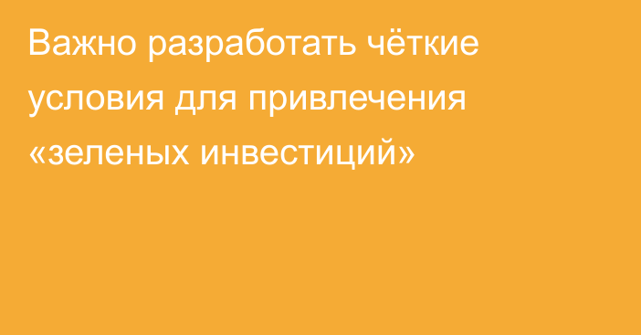 Важно разработать чёткие условия для привлечения «зеленых инвестиций»