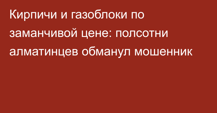 Кирпичи и газоблоки по заманчивой цене: полсотни алматинцев обманул мошенник